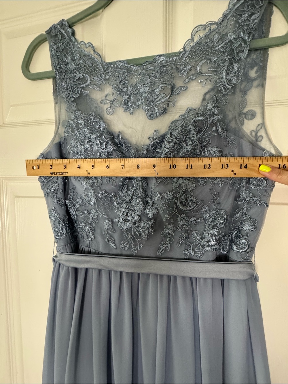 Azazie Dusty Blue Lace Bodice Chiffon Maxi Dress - Picture 8 of 11